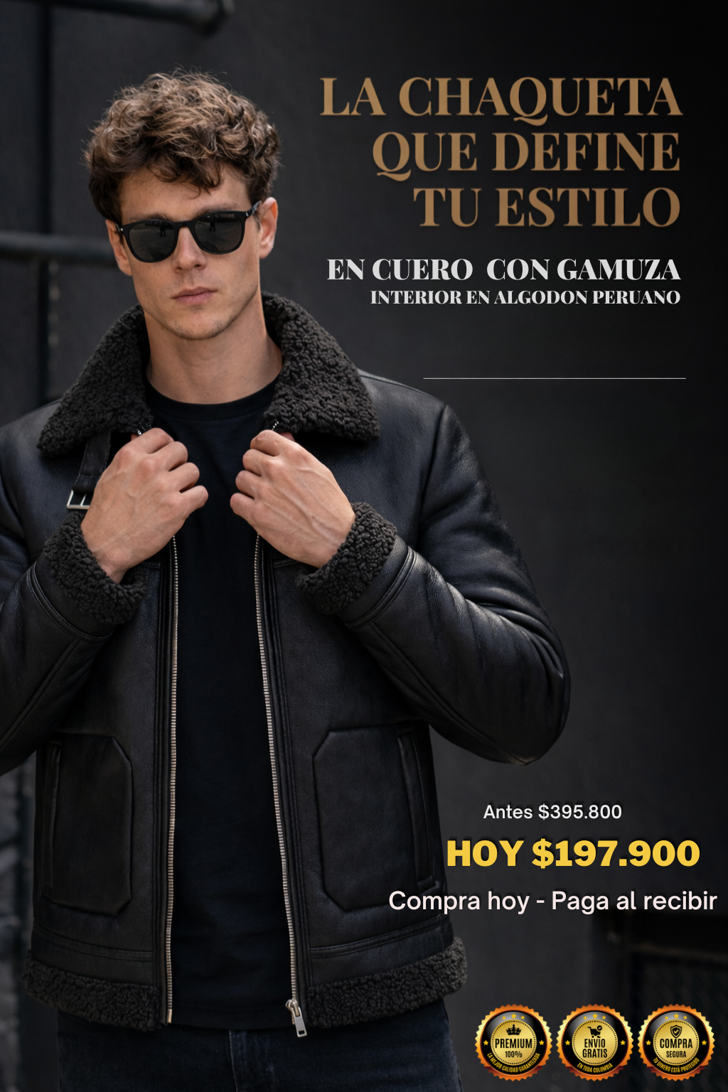 Chaqueta en Cuero con Gamuza – Interior En Algodón Peruano